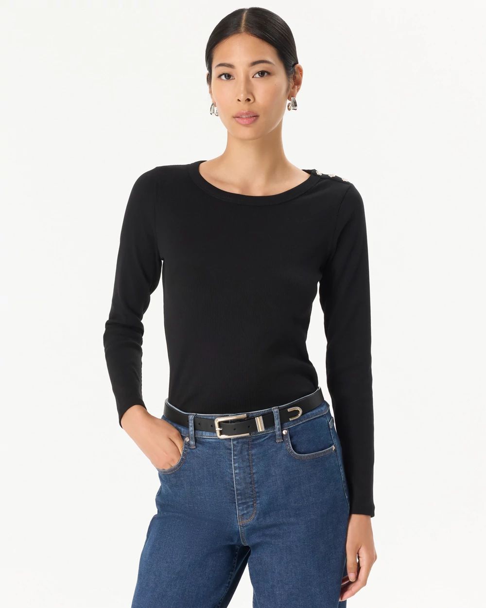 トップス Sio Seoul sioseoul Long Sleeve Top Black Ribbed Long Sleeve Top | White House Black Market